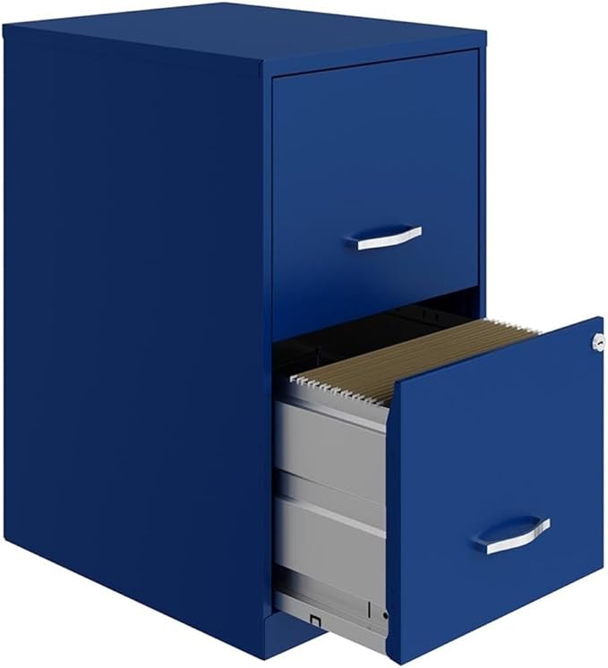 Scranton & Co Modern 18" D 2-Drawer Metal File Cabinet, Classic Blue Finish, Painted Steel, Locking Storage, High-Side Drawers, Compact Design for Home or Small Office