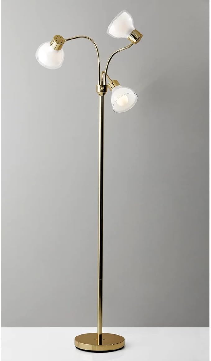 Adesso 3566-04 Presley 3-Arm Floor Lamp, 69 in., 3 X 40W Incandescent/ 13W CFL, Shiny Gold, 1 Indoor Lighting