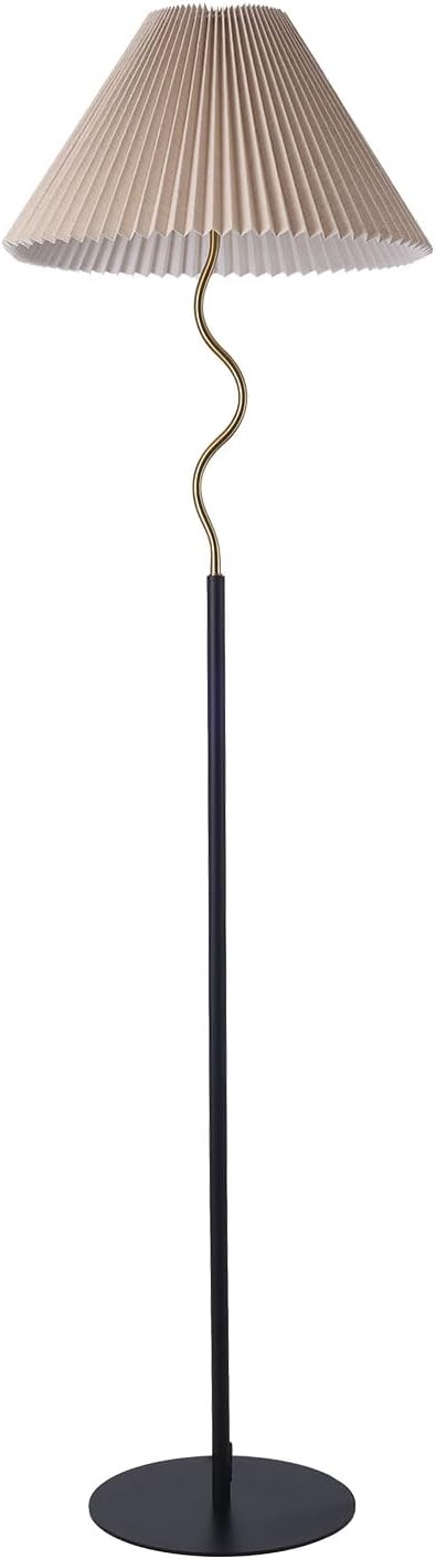 KUNJOULAM Modern Pleated Floor Lamp, Black Pole Floor Lamps, Simple Design Tall Lamp with Adjustable Beige Lampshade, Standing Lamp for Living Room, Bedroom, Office, Home (Without Bulb)