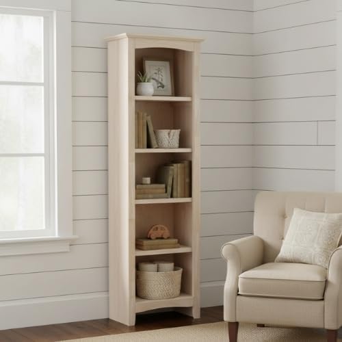 International Concepts Narrow Shaker Bookcase, 60-Inch High, Solid Parawood, Unfinished