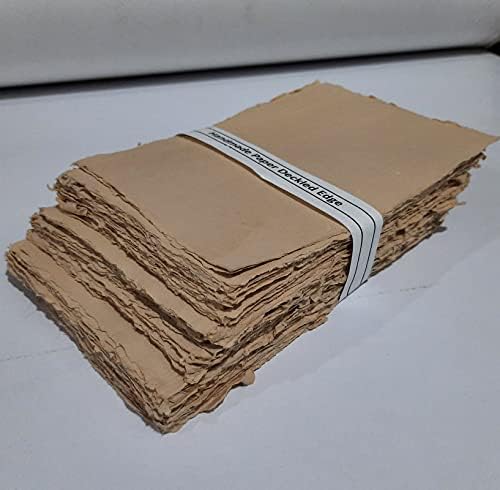Deckle Papers Handmade Deckle Edge Scrapbooking Paper, Home Decoration, Invitations, Crafts -Thick 150 GSM Size-A6 Pack of-50-Brown