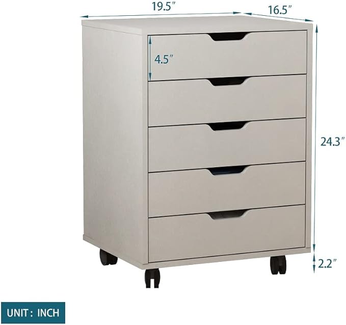 Dark Grey Five Drawers Cabinet Wooden Office Pulley Movable File Storage Cabinet Low Cabinet