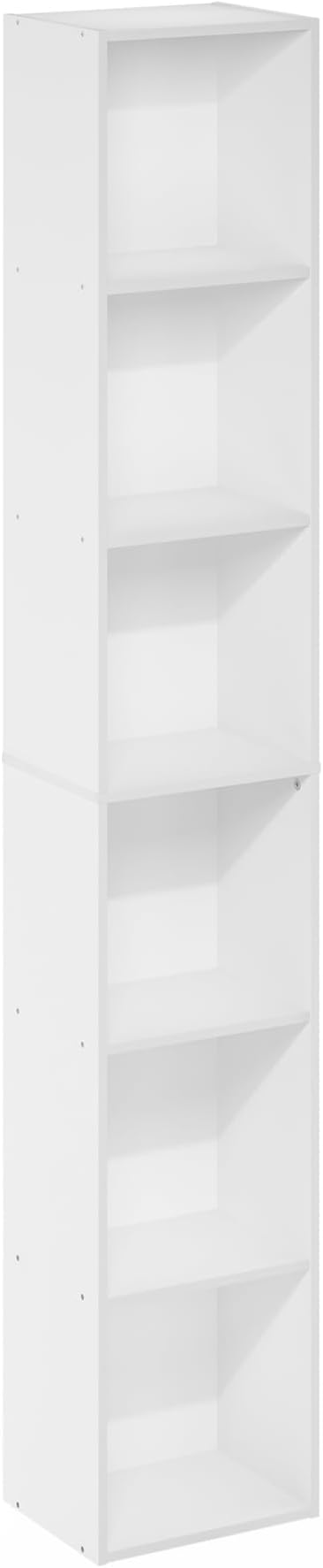 Furinno PASIR Book Shelf, 6-Tier Bookcase, Tall Standing Bookshelf, Open Storage Shelf, 9.4 x 12 x 71 Inches, for Home Office, Living Room, Plain White