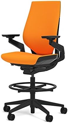 Steelcase Gesture 442 Stool Chair - Cogent: Connect Tangerine Fabric, Shell Back, Dark on Dark Frame