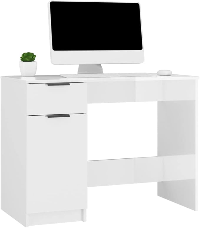 Computer Writing Desk,Sturdy Home Office Desk,Reception Desk,for Bedroom, Living Room, Study,Desk High Gloss White 39.4"x19.7"x29.5" Engineered Wood