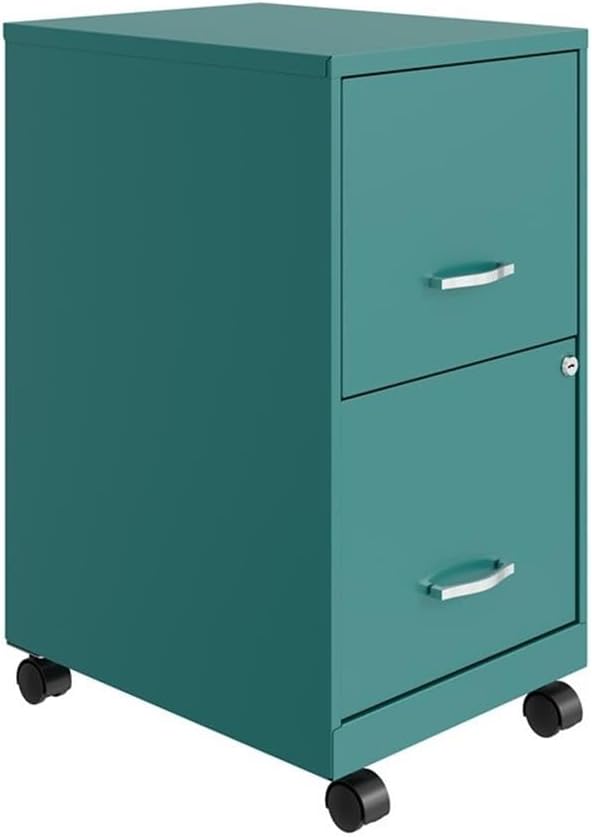 UrbanPro 2-Drawer Metal Mobile File Cabinet, 18" D x 14.25" W x 26.70" H, Turquoise Finish, Smooth Glide Suspension, Lockable Storage, Painted Steel, Compact Vertical Filing for Home or Office