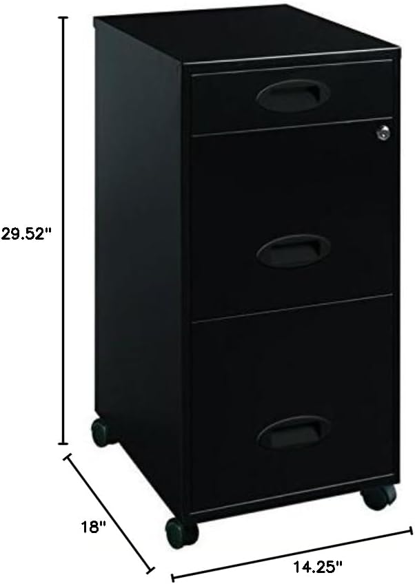 Scranton & Co 3-Drawer Metal Filing Cabinet, 18" D x 14.25" W x 29.52" H, Black Finish, Includes Pencil Drawer, Locking Storage, Casters for Mobile Home or Office Organization