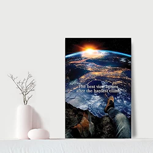 Success Quotes The Best View Comes After The Hardest Climb Inspirational Motivational Posters And Prints Canvas Painting Modern Wall Art Pictures in Office Home Decor Framed Ready to Hang-12 Wx16 H