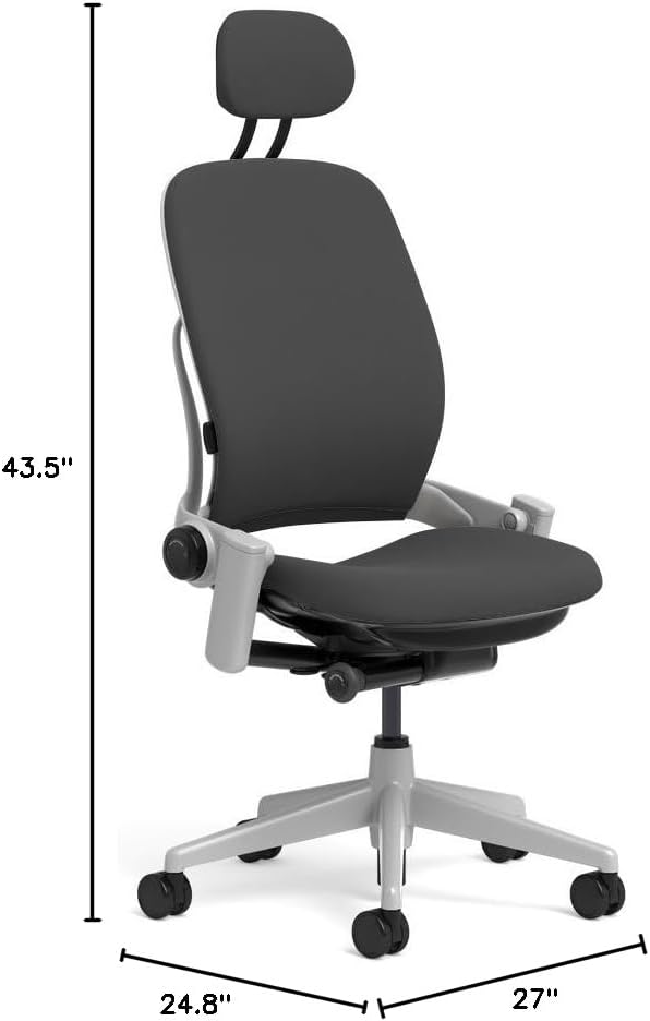 Steelcase Leap Task Chair: Platinum Base - Armless - Headrest - Hard Floor Casters