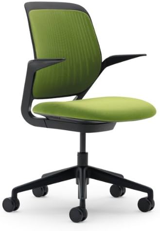 Steelcase Cobi Chair: Fixed Arms - Standard Carpet Casters - Cogent Wasabi Fabric