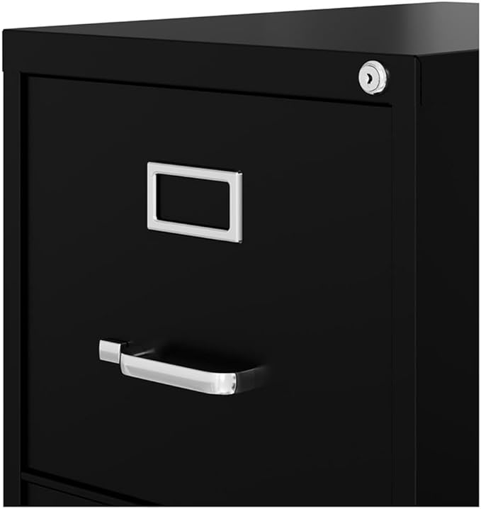 22" 2-Drawer Metal Vertical Filing Cabinet, Black Finish, Letter Size, Commercial Grade Durable Office Storage, Smooth Ball-Bearing Slides, Lockable Design
