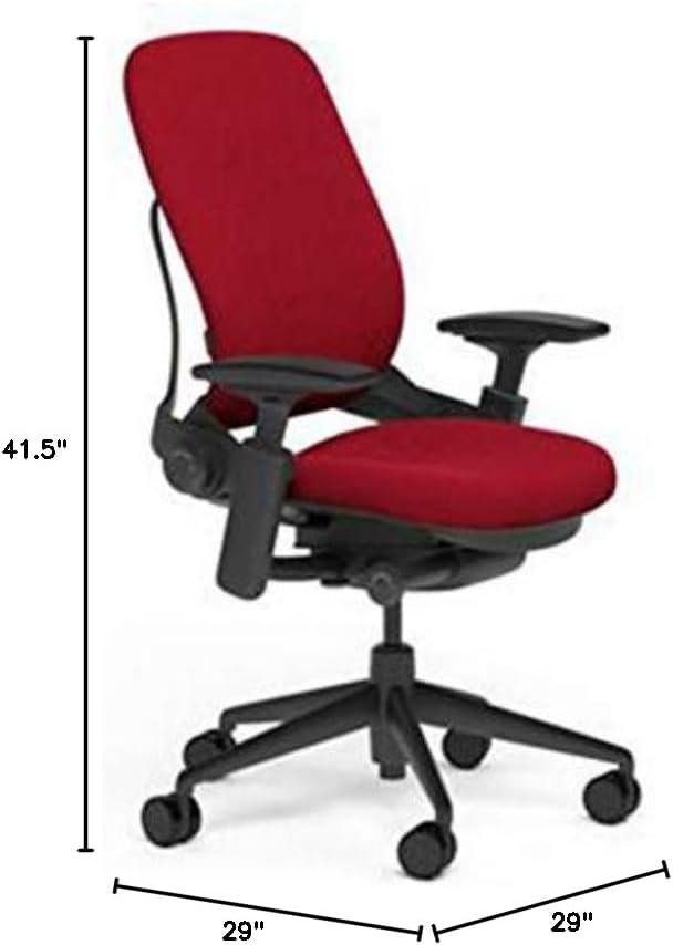 Steelcase Leap Desk Task Chair in Buzz2 5G57 Rouge Fabric - 4-Way Highly Adjustable Arms - Black Frame and 7" Tall Seat Height Base - Soft Dual Wheel Hard Floor Casters