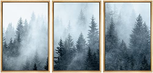 SIGNWIN Framed Canvas Print Wall Art Set Winter Fog Mist Pine Tree Mountain Forest Nature Wilderness Photography Modern Art Landscape Relax/Calm for Living Room, Bedroom, Office - 24"x36"x3 Natural
