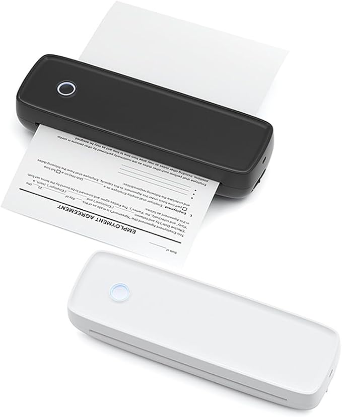 A4 Portable Thermal Transfer Printer & USB Connected to Office School Mobile Computer with 1 Roll of Thermal Paper Compatible with Windows / Mac System, Inkless Printing, PDF Files, Webpages