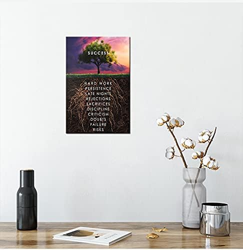 Success Tree Inspirational Quotes Canvas Wall Art Inspiring Entrepreneur Poster Print Artwork Painting Office Home Decoration Wall Decoration Frame Ready to Hang[12''W X 18''H]