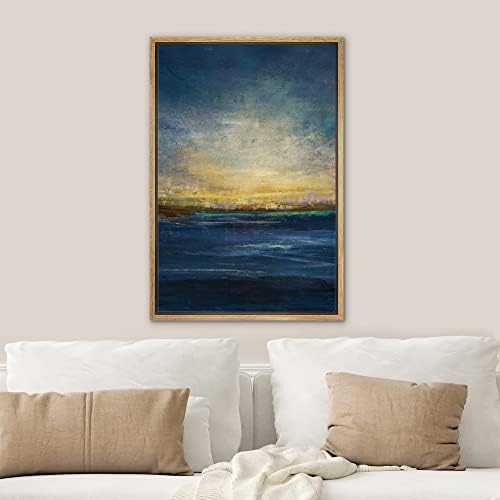 SIGNWIN Framed Canvas Print Wall Art Navy Blue Ocean Sea Horizon Sunset Wilderness Nature Illustrations Modern Art Minimal Multicolor for Living Room, Bedroom, Office - 16"x24" Natural