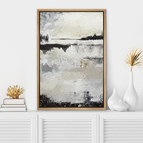 SIGNWIN Framed Canvas Print Wall Art Grunge Gray Black Paint Stroke Landscape Abstract Shapes Illustrations Modern Art Minimal Relax/Calm Multicolor for Living Room, Bedroom, Office - 16"x24" Natural