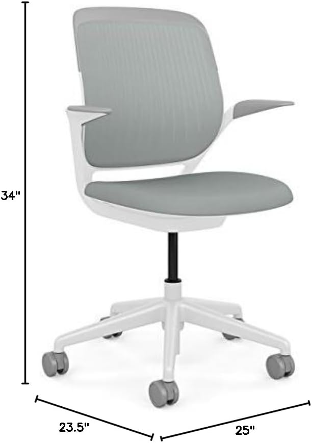 Steelcase Cobi Office Chair: Arms with Soft Arm Caps, White Frame, and Nickel Fabric with Standard Carpet Casters