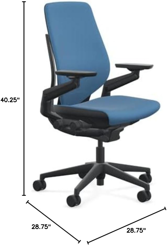 Steelcase Gesture Office Chair - Era Cobalt Fabric, High Seat Height, Shell Back, Black on Black Frame, Lumbar Support, and Hard Floor Casters