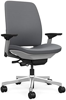 Steelcase Amia Task Chair: Platinum Frame/Polished Aluminum Base - 4 Way Adjustable Arms - Hard Floor Casters