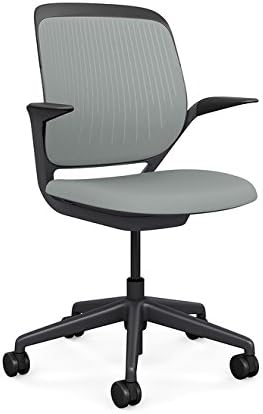 Steelcase Cobi Office Chair: Arms with Soft Arm Caps, Near Black Frame, and Nickel Fabric with Standard Carpet Casters