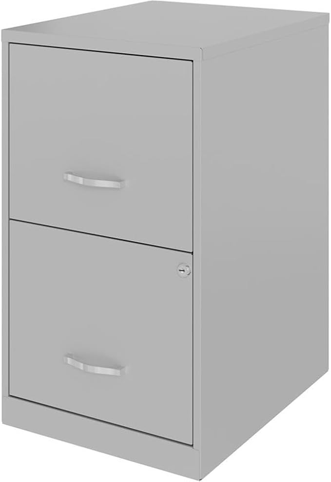 Scranton & Co Modern Metal File Cabinet, 18" D 2-Drawer, Arctic Silver Finish, Lockable High-Side Drawers for Letter-Size Files, Smooth Glide Suspension, Compact Office Storage for Small Spaces
