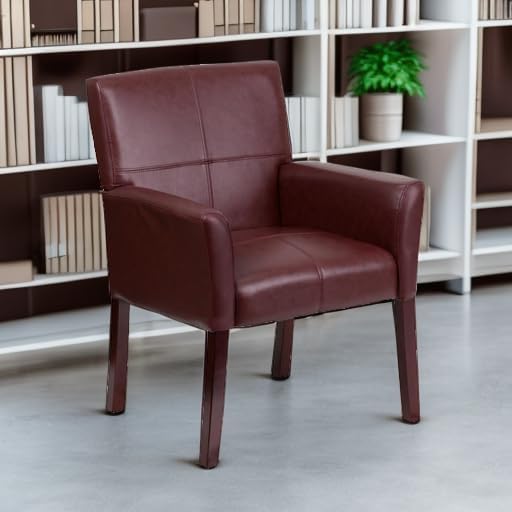 Flash Furniture Taylor Burgundy LeatherSoft Executive Side Reception Chair with Mahogany Legs