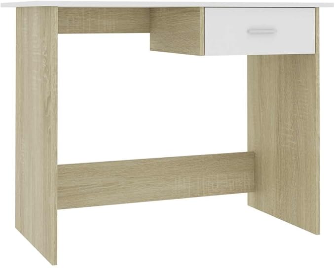 White & Sonoma Oak Engineered Wood Desk, 39.4" Writing Computer Desk with Drawer, Modern Home Office Work Table, Study Furniture