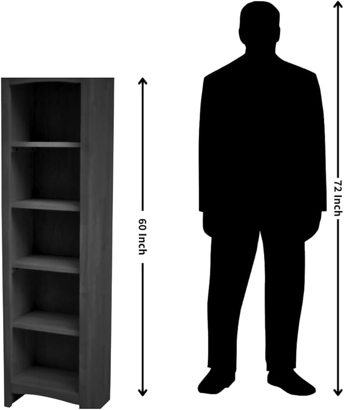 International Concepts Narrow Shaker Bookcase, 60-Inch High, Solid Parawood, Unfinished