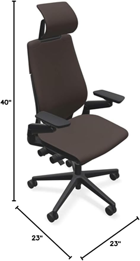 Steelcase Gesture Office Desk Chair with Headrest in Elmosoft Genuine Espresso L133 Leather Plus Lumbar Support High Black Frame