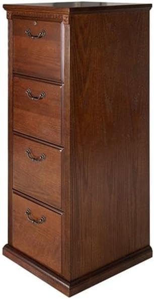 Pemberly Row Traditional 4-Drawer Wood Filing Cabinet Office Storage in Brown, Solid Wood, Sturdy and Durable, Office or Home Use, Secure Document Organization, Classic Design