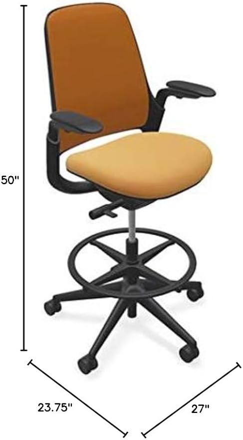 Steelcase Series 1 Stool Chair, Graphite Frame with 3D Microknit Fabric (Tangerine)