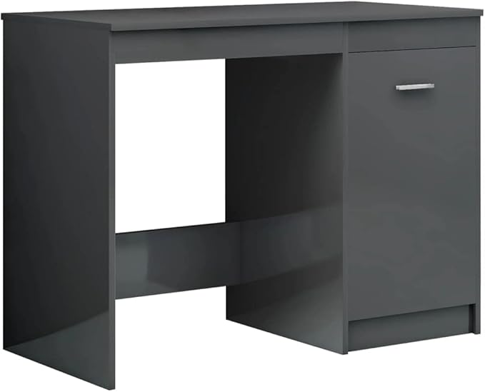 Modern Writing Computer Desk, Home Office Desk Writing Study Table PC Desk Workstation for Bedroom, High Gloss Gray 39.4"x19.7"x29.9" Engineered Wood(J)