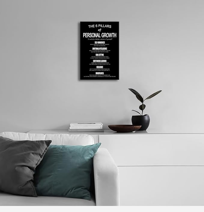 Motivational Wall Decor The 6 Pillars Of Personal Growth Self Improvement Poster Transform Your Life Inspirational Wall Art Printed Canvas Artwork for Bedroom Workplace Home Framed [12" W X 18" H]