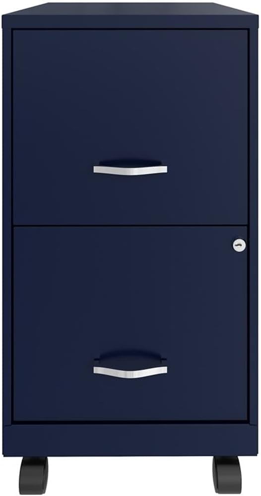 UrbanPro 2-Drawer Metal Mobile Vertical Filing Cabinet, 18" Depth, Navy Finish, Smooth Glide Suspension, Locking Drawers, Letter-Size File Storage, Painted Steel, Easy Roll Casters for Home or Office