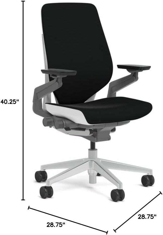 Steelcase Gesture Task Chair: Shell Back - Platinum Metallic Frame/Base/Seagull Accent - Adjustable Lumbar Support - Roll Control Hard Floor Casters