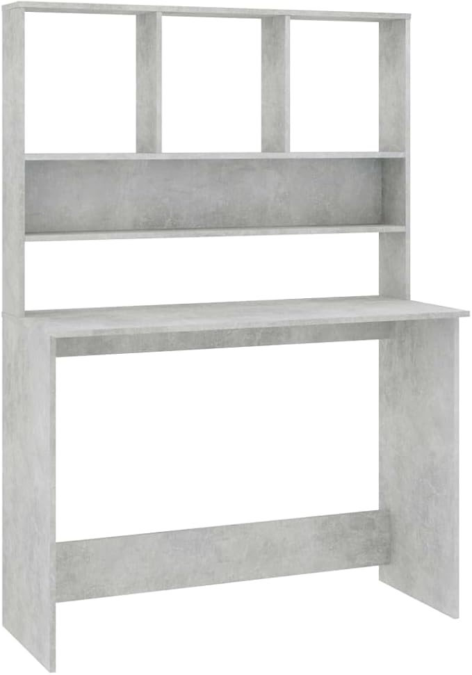 Modern Computer Desk Writing Study Table with Upper Cabinet, Home Office Student Table Laptop PC Writing Desk Home Office Writing Desk, Concrete Gray 43.3"x17.7"x61.8"
