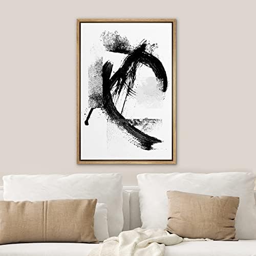 SIGNWIN Framed Canvas Print Wall Art Black Ink Paint Stroke Pattern Landscape Abstract Shapes Illustrations Modern Art Minimal Relax/Calm Multicolor for Living Room, Bedroom, Office - 24"x36" Natural