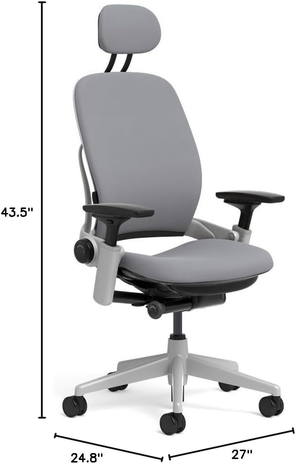Steelcase Leap Task Chair: Platinum Base - 4D Adjustable Arms - Headrest - Standard Carpet Casters