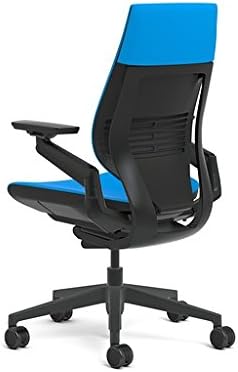 Steelcase Gesture Office Chair - Buzz2 Blue Upholstered Wrapped Back Black Frame Low Seat Black Seat/Back/Arms Hard Floor Caster Wheels