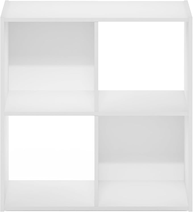 Furinno PELLI Book Shelf, 4 Cube Bookshelf with Open Back & Closed Back Cubes, 2 x 2 Storage Organizer Cabinet, 11.6 x 24.2 x 24.2, for Living Room, Bedroom, Home Office, White