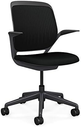 Steelcase Cobi Office Chair: Arms with Soft Arm Caps, Near Black Frame, and Licorice Fabric with Standard Carpet Casters