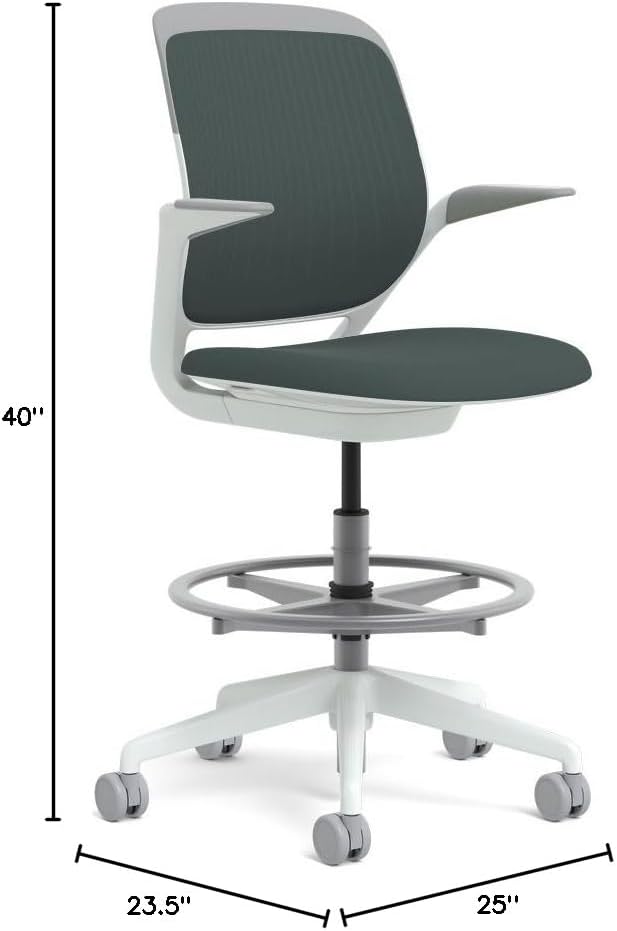 Steelcase White Base with Hard Floor Casters Cobi Stool, Graphite