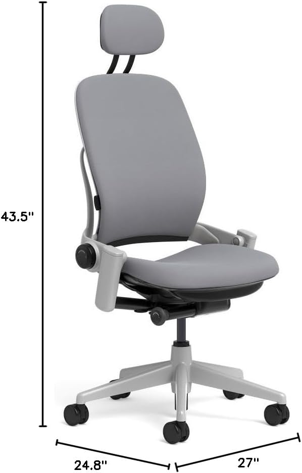 Steelcase Leap Task Chair: Platinum Base - Armless - Headrest - Hard Floor Casters