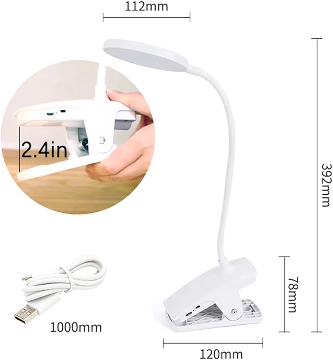 SUNLONG Dorm Room Essential Clip on Light Wall-Mounted, 3 Color Portable Desk Light Mini Clip Lamp, Battery Operation Small Desk Lamp with Clamp, Reading Lights for Books Bunk Bed Headboard Makeup
