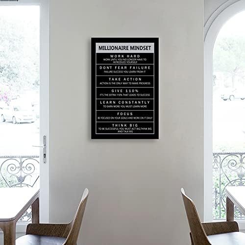 Millionaire Mindset Inspirational Entrepreneur Proverb Motivational Canvas Wall Art Motivational Painting Poster Office Decoration Printing Artwork Studio Frame Ready to Hang[24''W x 36''H]