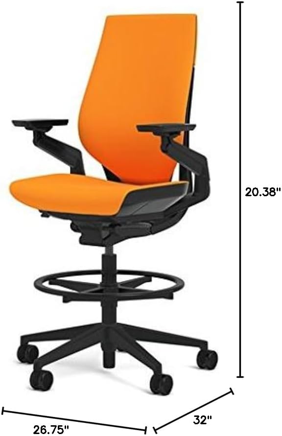 Steelcase Gesture 442 Stool Chair - Cogent: Connect Tangerine Fabric, Shell Back, Dark on Dark Frame