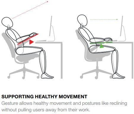 Steelcase Gesture Task Chair: Wrapped Back - Sterling Dark Solid Frame/Base/Merle Accent - Adjustable Lumbar Support - Roll Control Hard Floor Casters