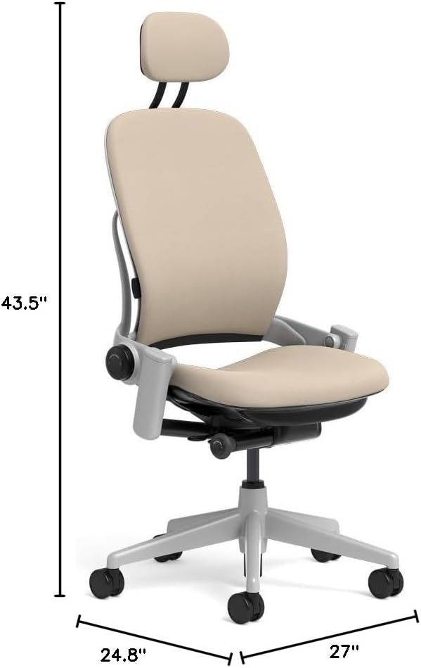 Steelcase Leap Task Chair: Platinum Base - Armless - Headrest - Hard Floor Casters