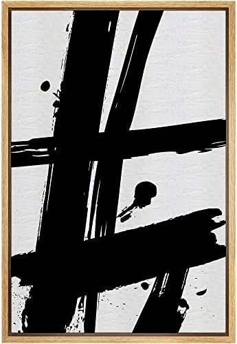SIGNWIN Framed Canvas Print Wall Art Black Ink Paint Stroke Grid Landscape Abstract Shapes Illustrations Modern Art Minimal Relax/Calm Multicolor for Living Room, Bedroom, Office - 24"x36" Natural